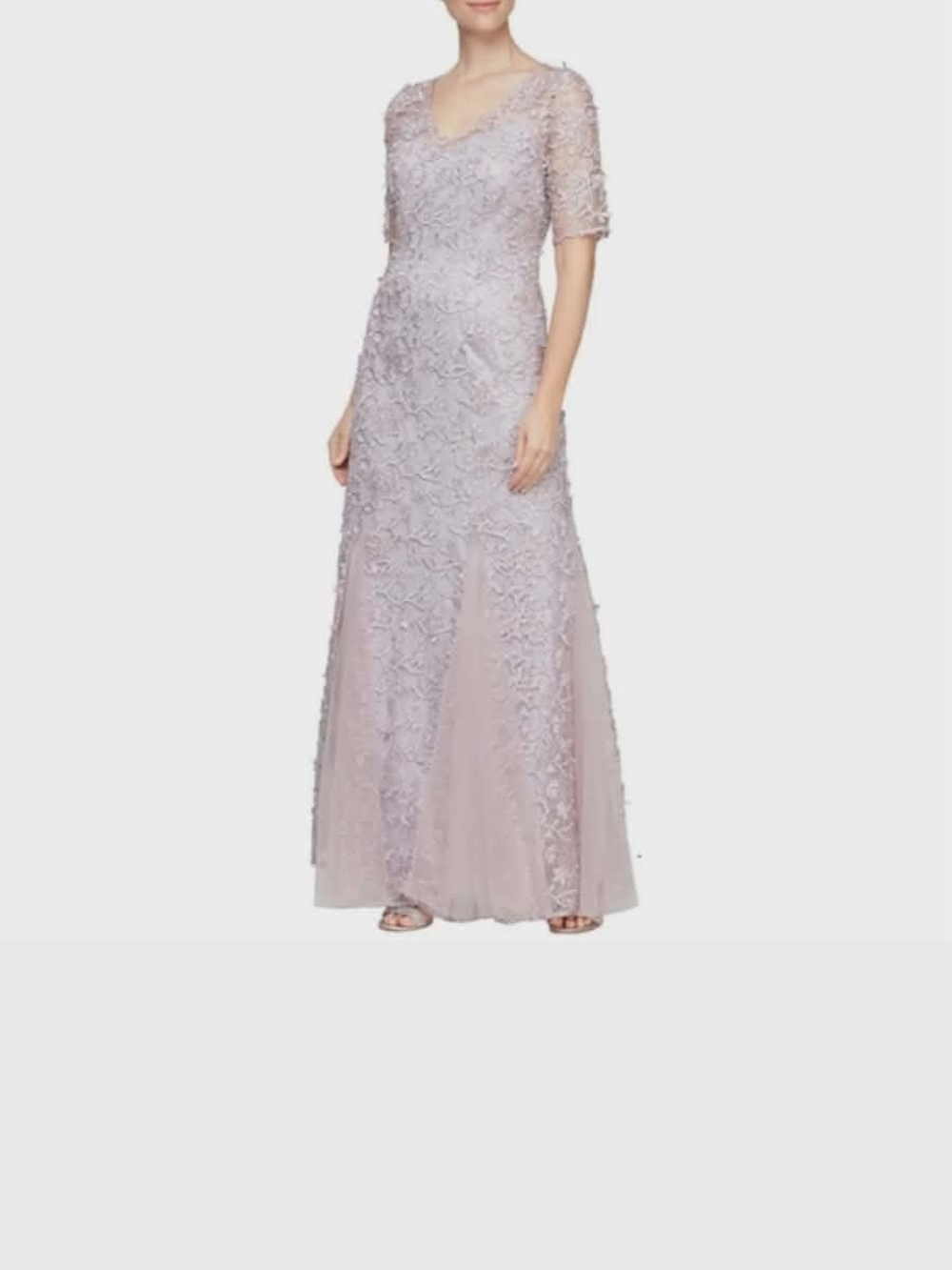 Alex Evenings Elegant Wisteria Floral Lace Evening Gown